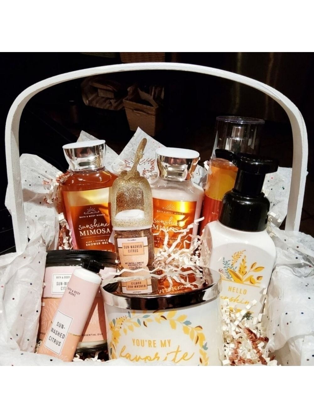 SUNSHINE MIMOSA & SUN WASHED CITRUS 9 PIECE BASKET BY BATH & BODY WORKS